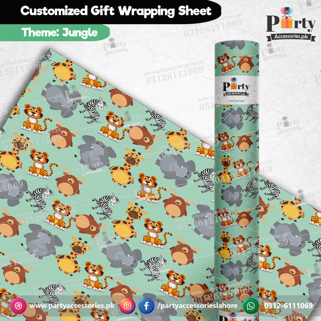 Gift wrapping sheets in Jungle safari theme birthday party