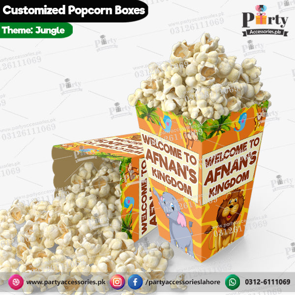 Customized Popcorn boxes Jungle safari themed birthday party