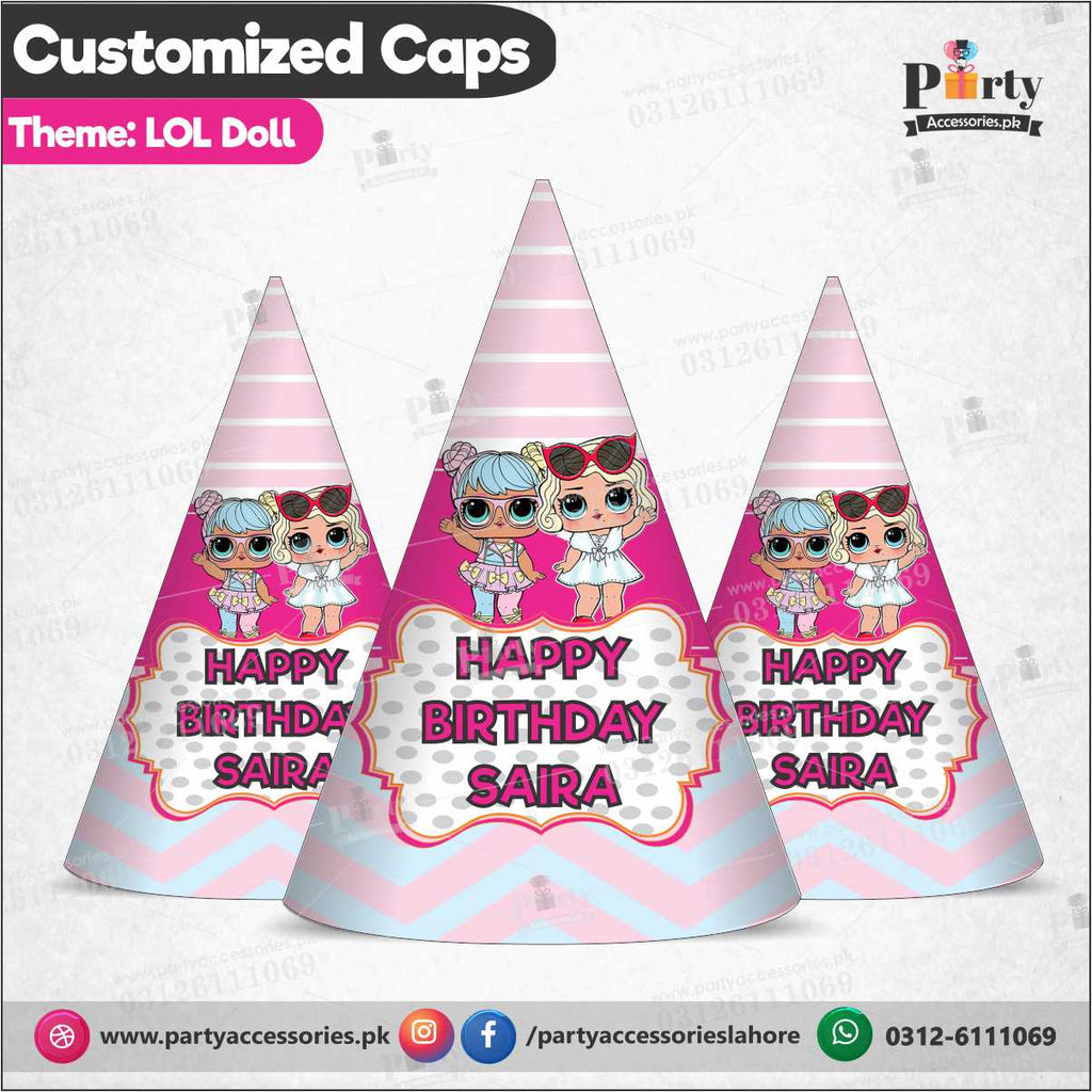 LOL Doll theme customized caps for birthday party