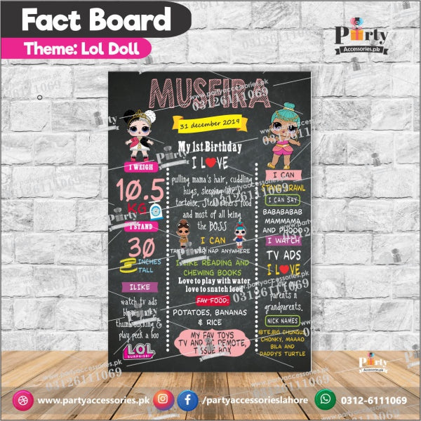 Customized LOL Doll theme birthday Fact board / Milestone Board