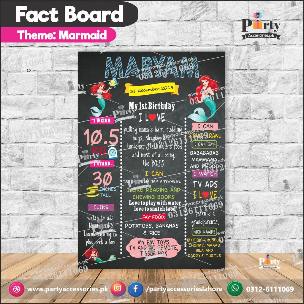 Customized Mermaid theme birthday Fact board / Milestone Board