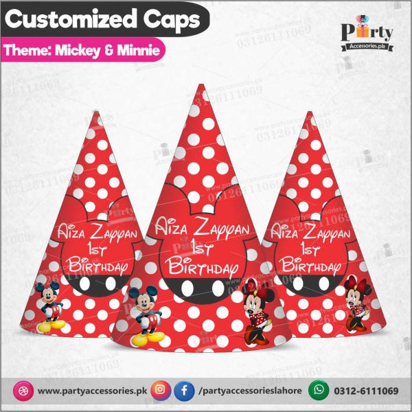 Customized caps in Minnie Mouse theme birthday party