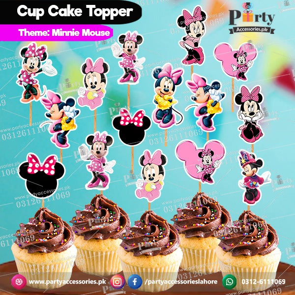 Minnie Mouse theme birthday cupcake toppers set cutouts