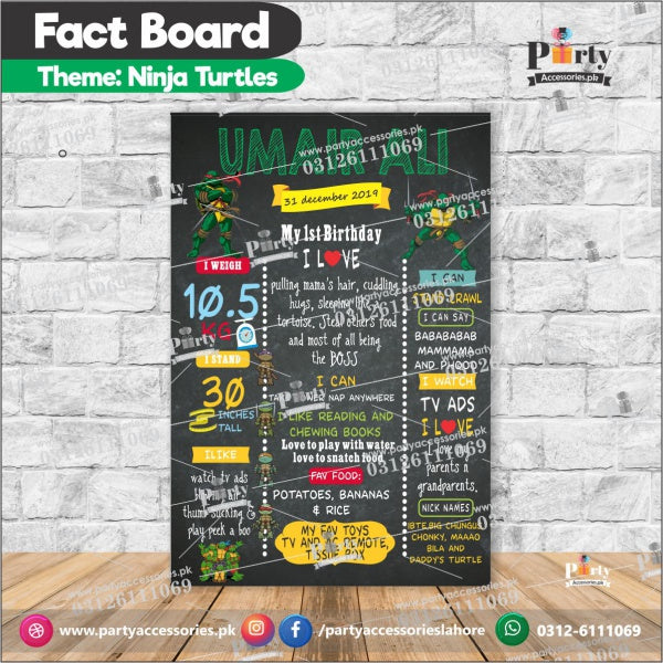 Customized Turtles theme first birthday Fact board / Milestone Board