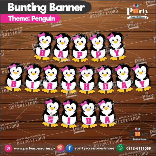 Customized Penguin theme Birthday Bunting Banner for Birthday