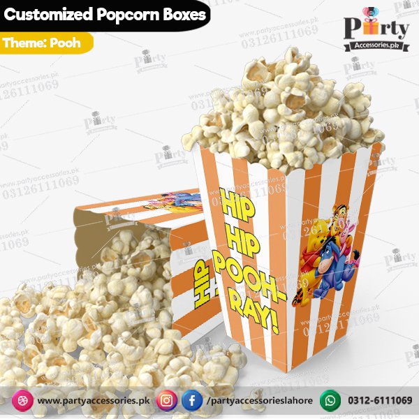 Customized Popcorn boxes for Pooh themed birthday party