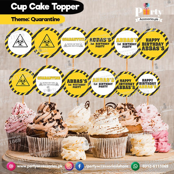 Quarantine theme birthday cupcake toppers set round