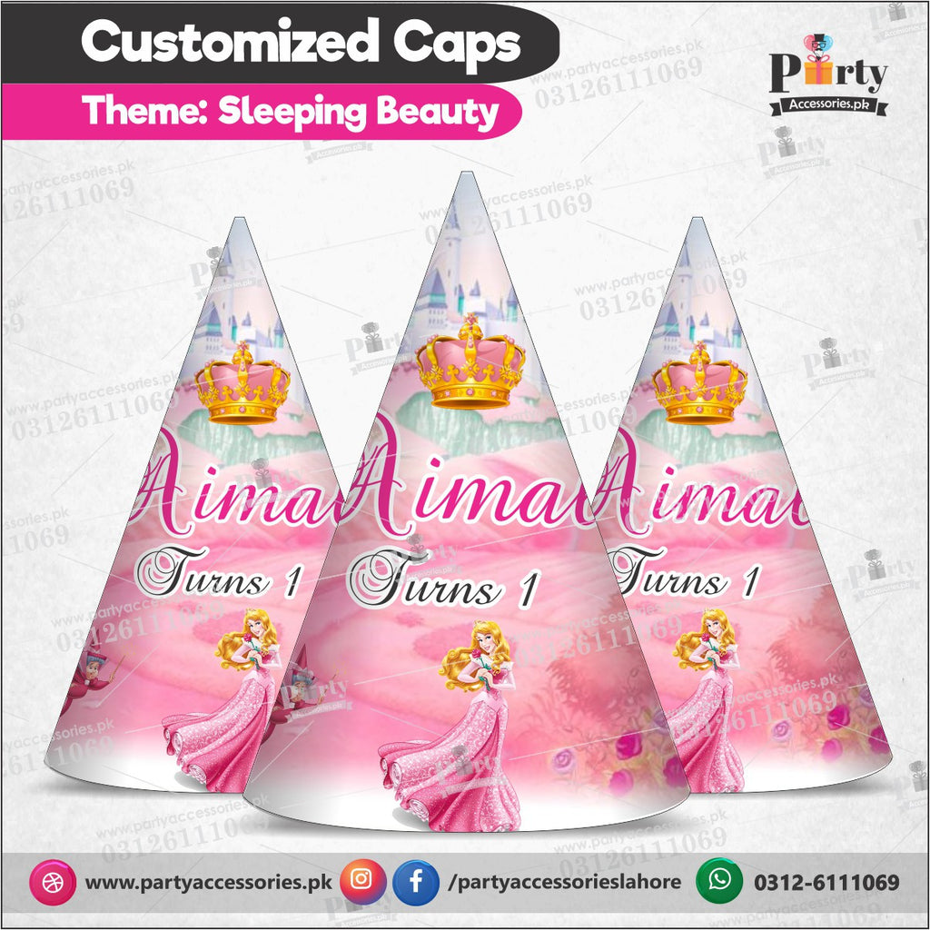Customized caps in Aurora Princess  theme birthday party