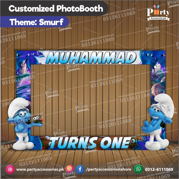 Customized Photo Booth / selfie frame in The Smurfs theme birthday party