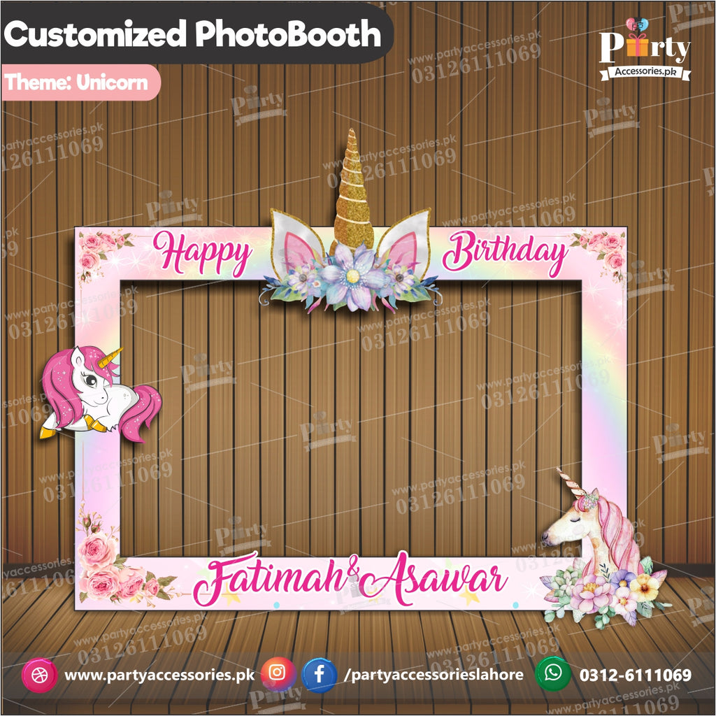 Customized Photo Booth / selfie frame for Unicorn theme party