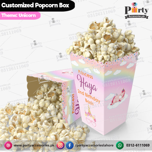 Customized Popcorn boxes for Unicorn themed birthday party