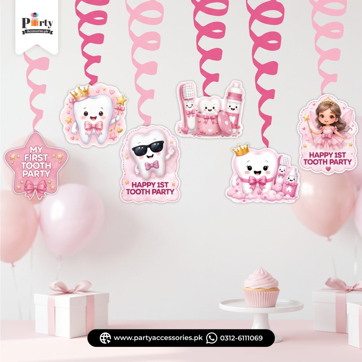 Happy 1st tooth girl party spiral haning deoration 