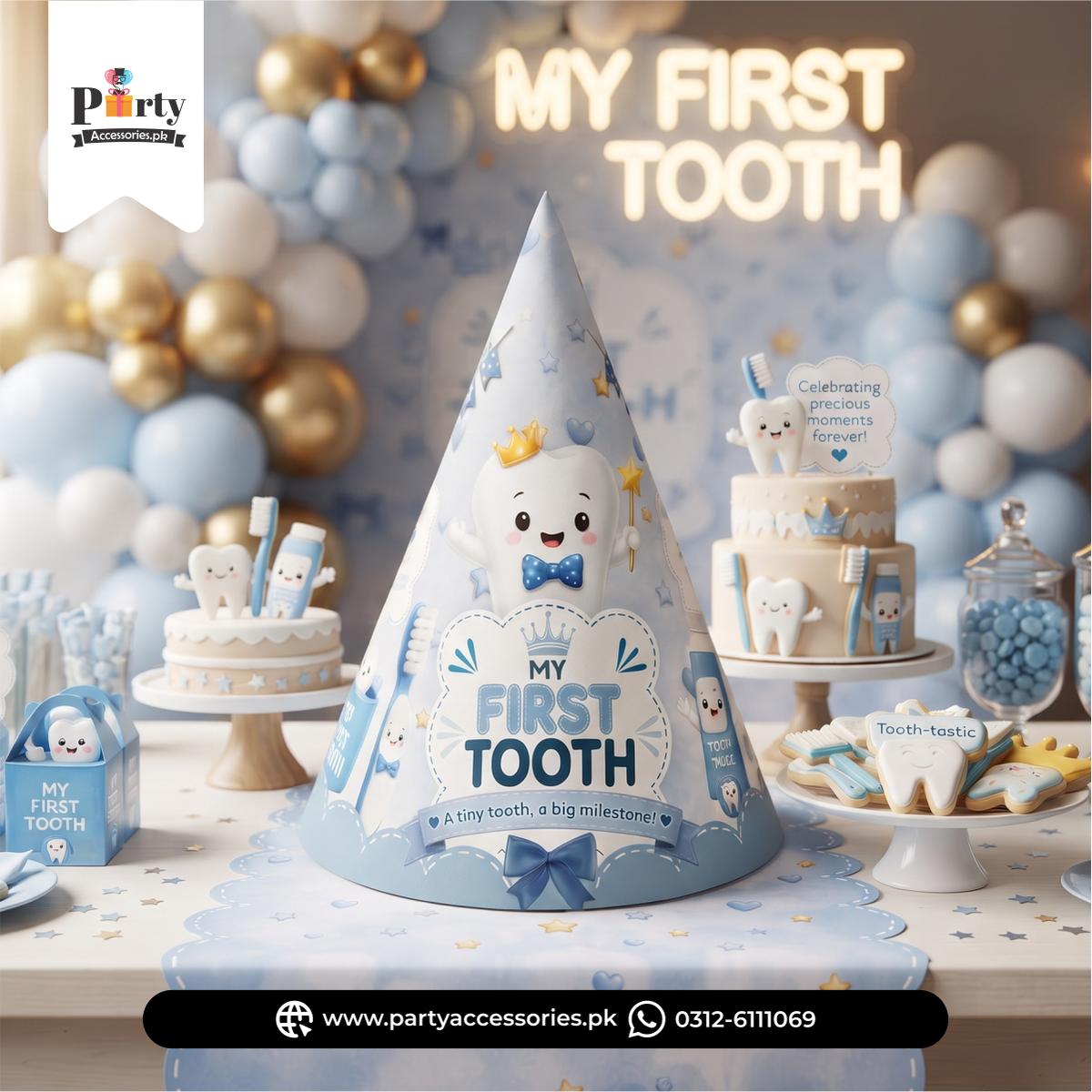 First tooth party ideas | Cone shape cap for your baby Boy in Blue