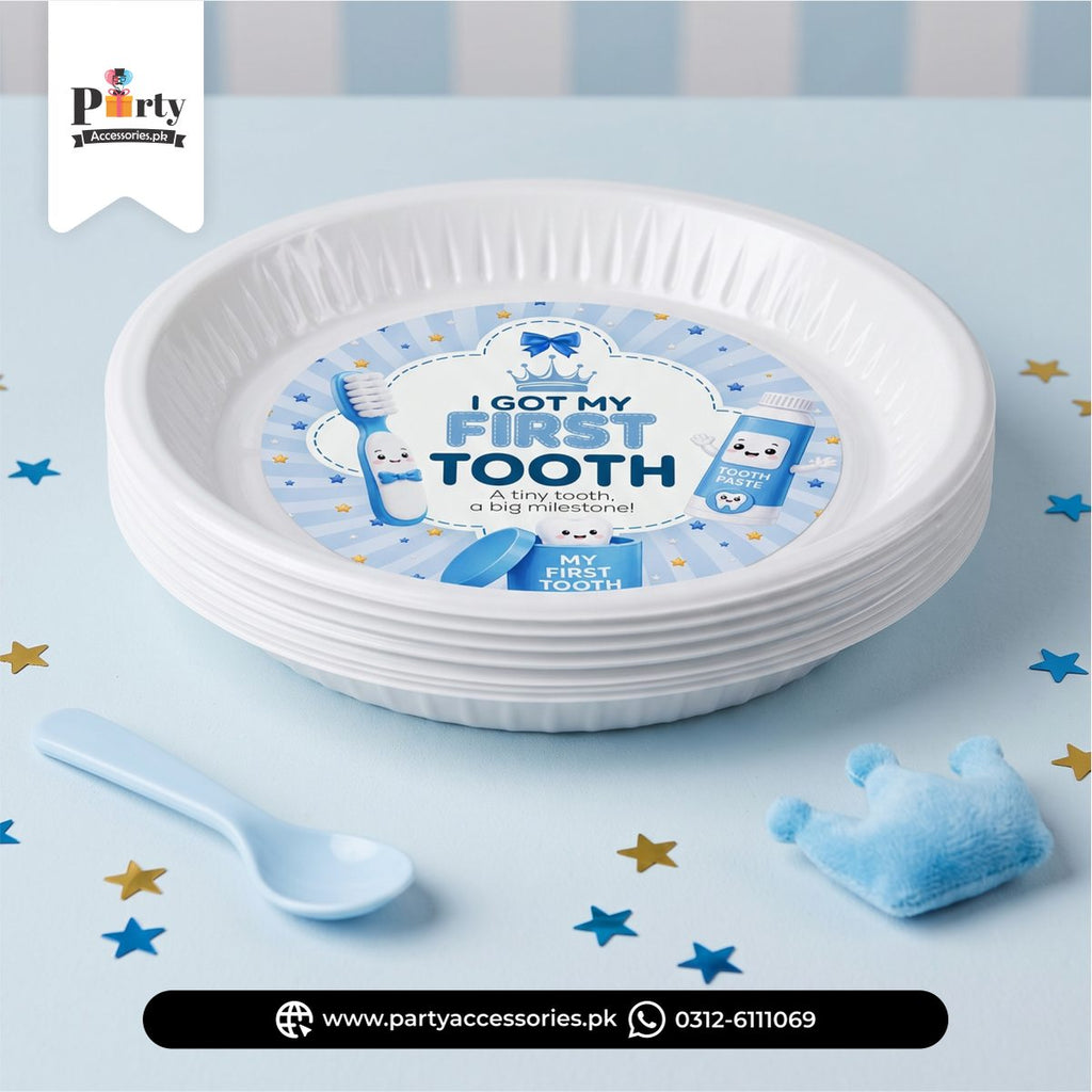 First Tooth Boy Party Decoration Plates