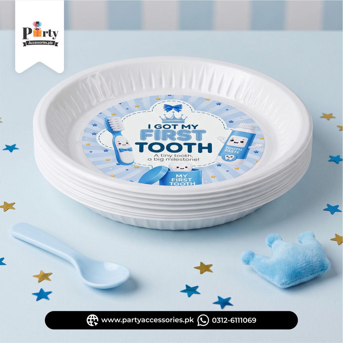 First Tooth Boy Party Decoration Plates