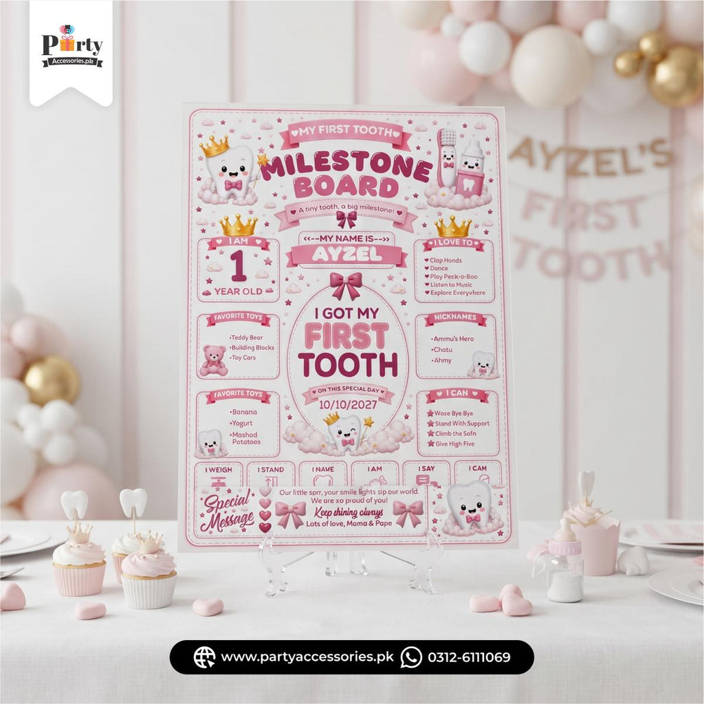 First tooth girl theme customized milestone board