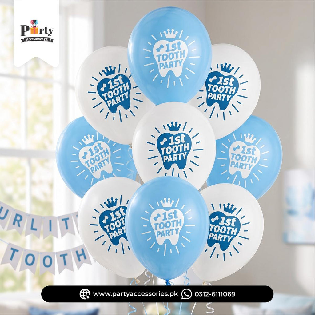 1st Tooth Party Printed Latex Balloons – Tropical Theme Decorations 