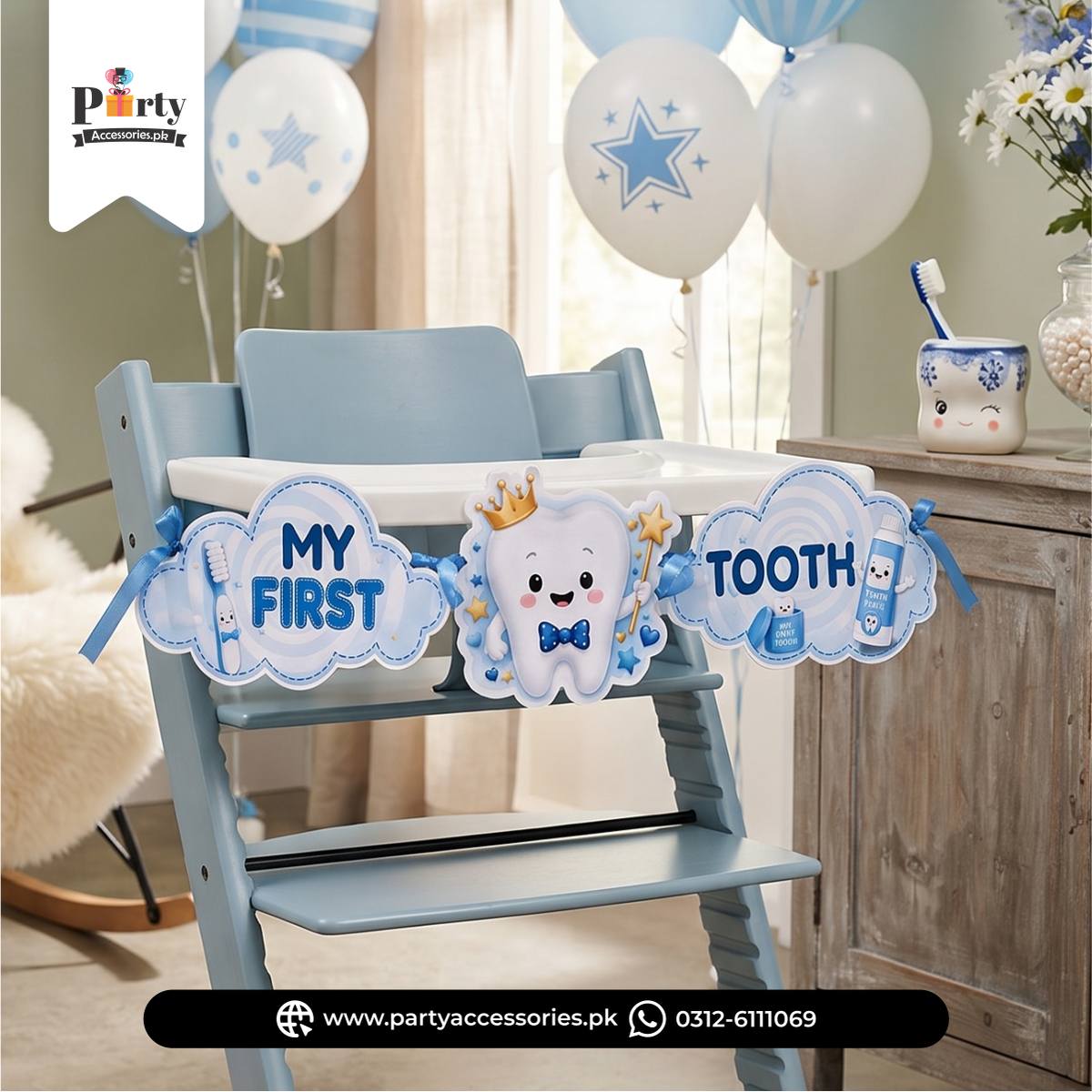 1st Tooth Party High Chair Banner – My First Tooth Baby Chair Decoration