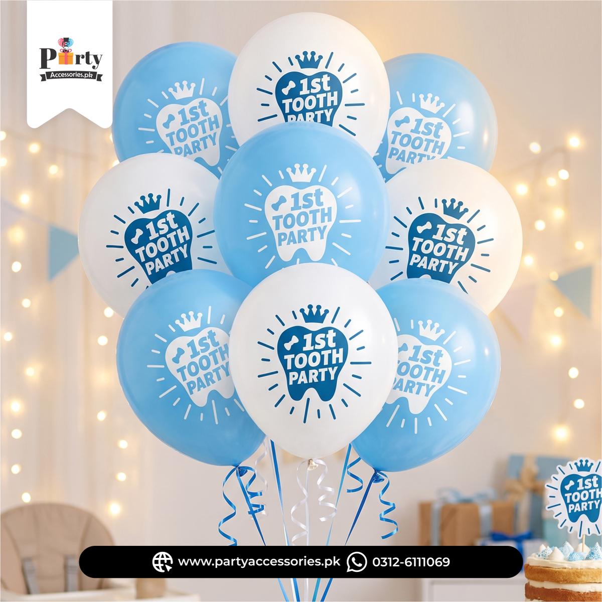 1st Tooth Party Printed Latex Balloons