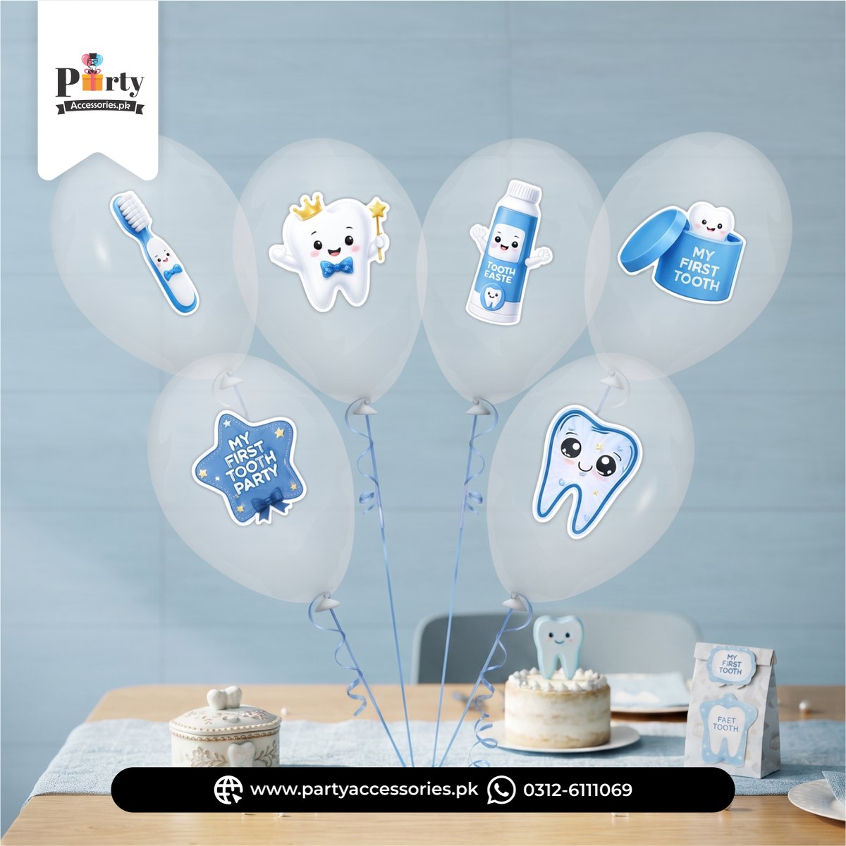 Balloons with Stickers for First Tooth Party Decoration