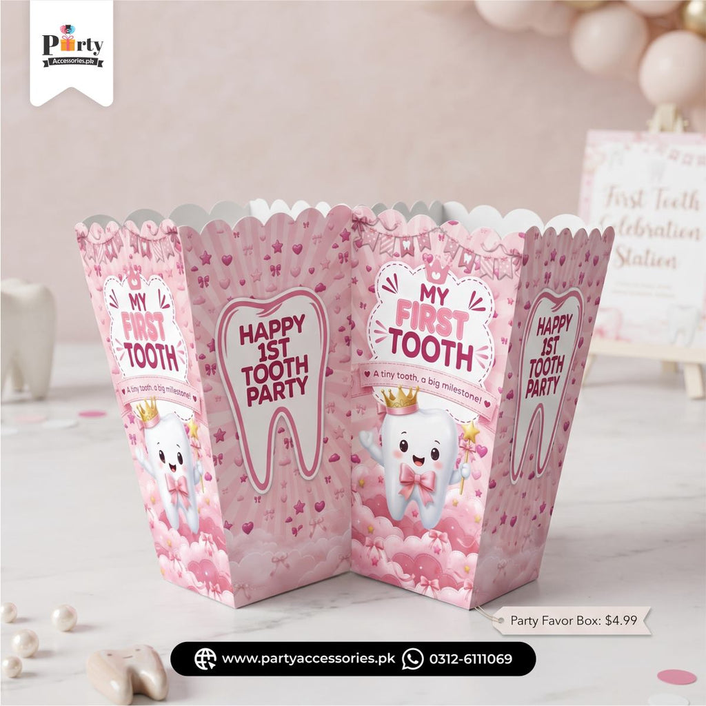 Customized popcorn boxes in first tooth girl theme
