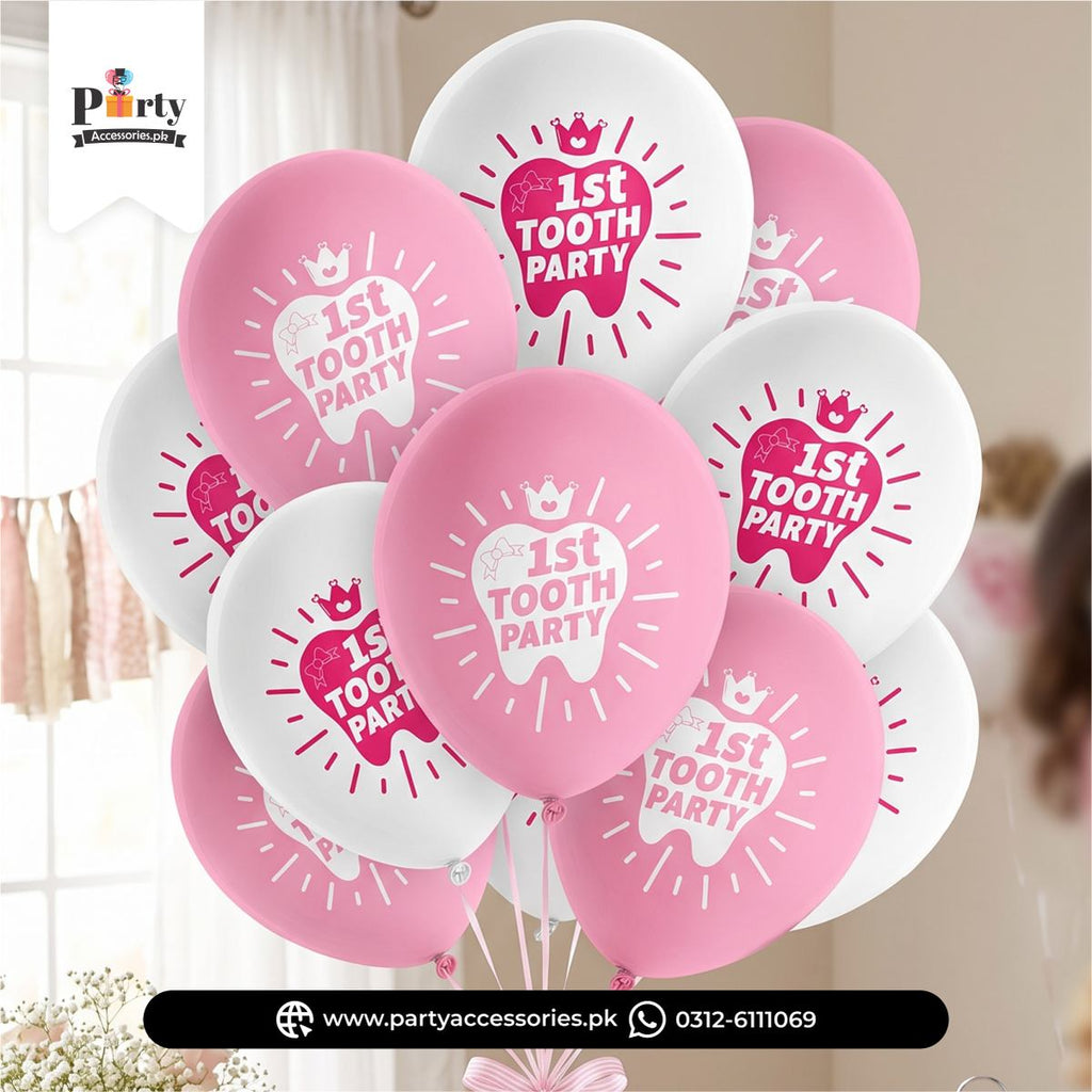1st Tooth Party Printed Latex Balloons