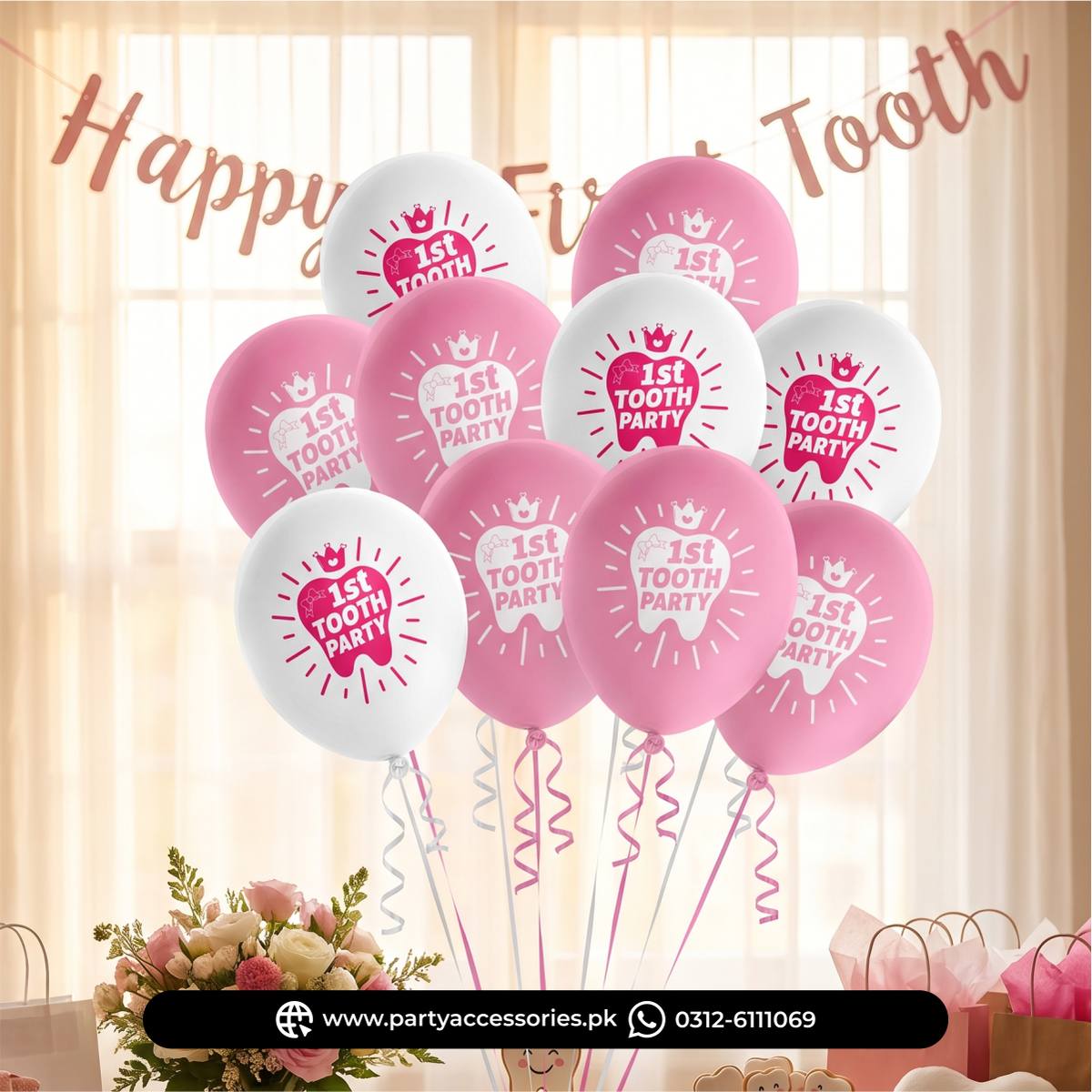 1st Tooth Baby Girl Party Printed Latex Balloons – Tropical Theme