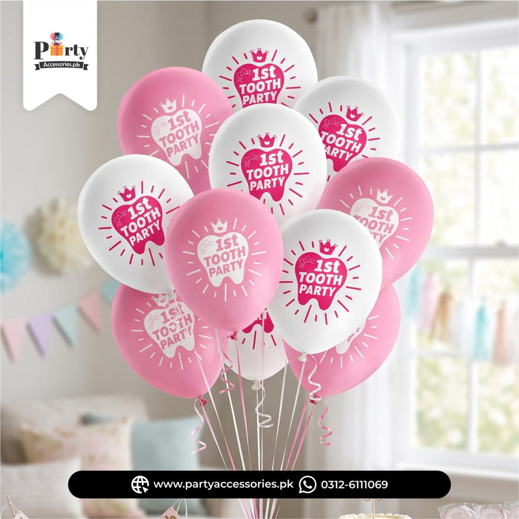 1st Tooth Girl Party Balloons