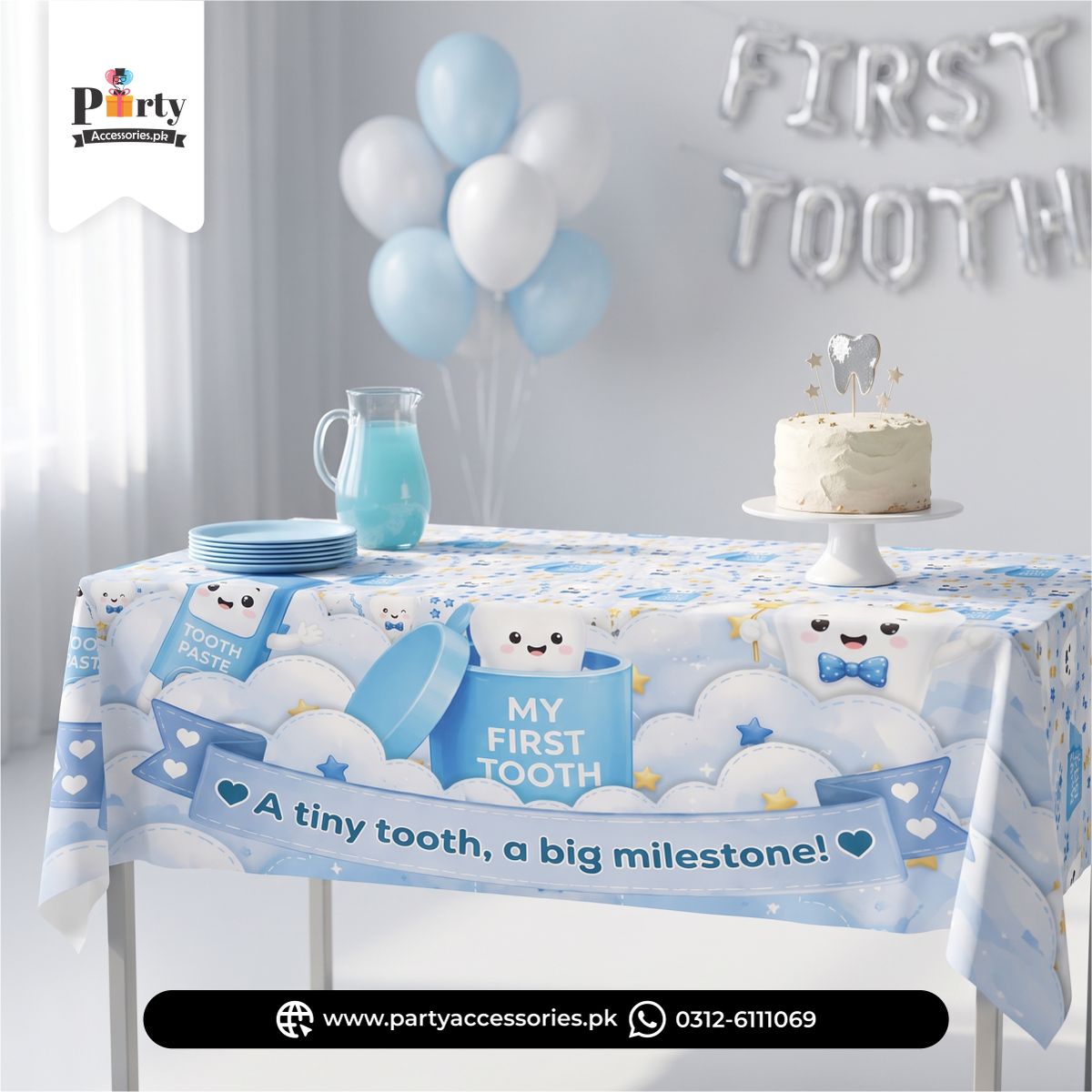 First tooth party table cover