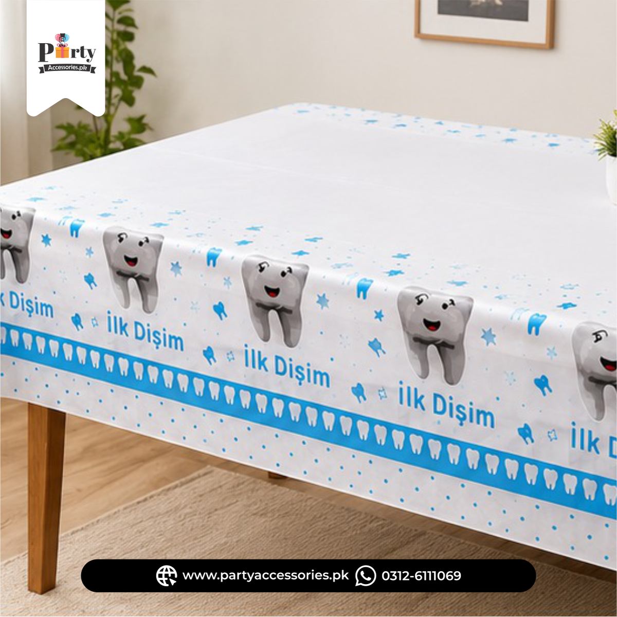 First Tooth Boy Theme Table Top Sheet