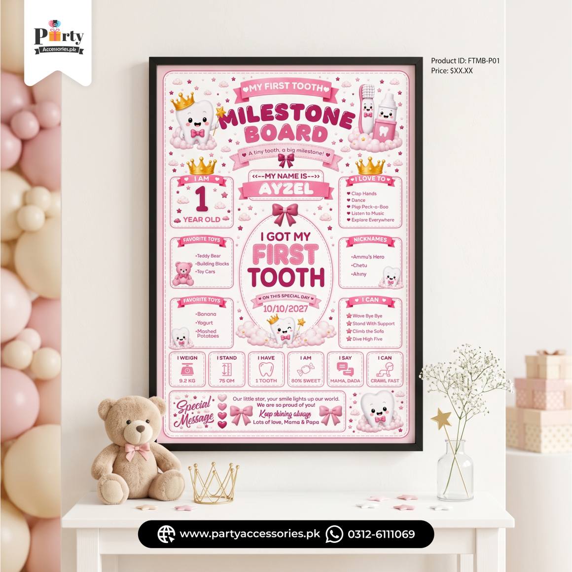 My first tooth girl theme Milestone board
