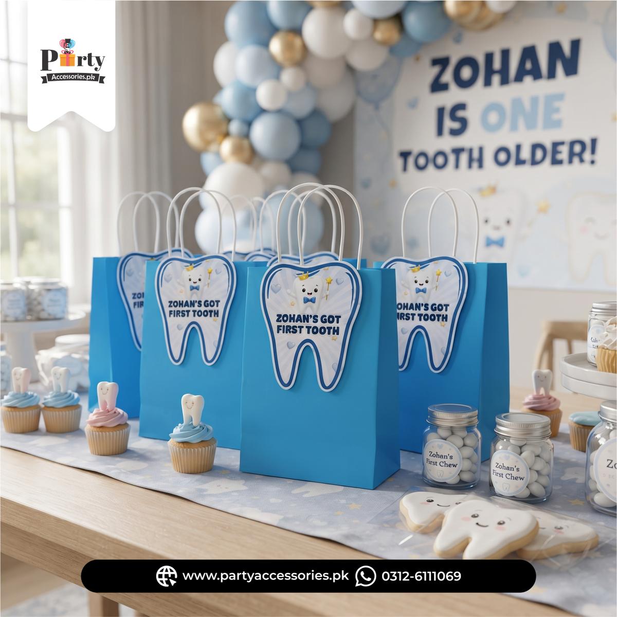 First Tooth Theme Goody Bags – Premium Party Favor Bags (Pack of 6)