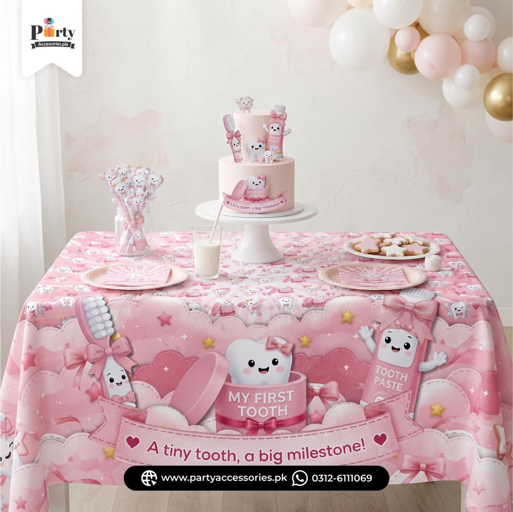 First tooth Celebration party customized table sheet for Baby Girl