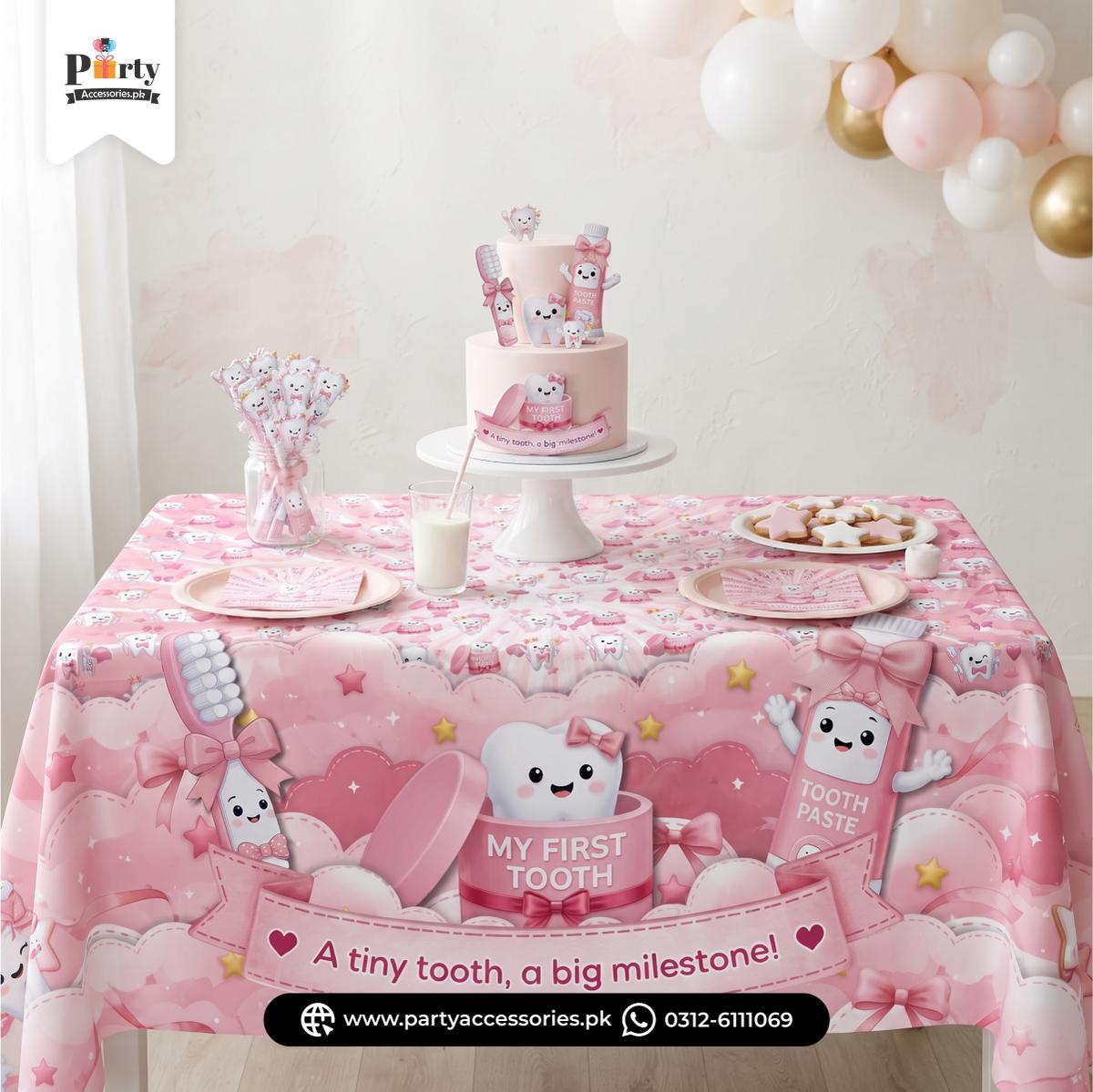 First tooth Celebration party customized table sheet for Baby Girl