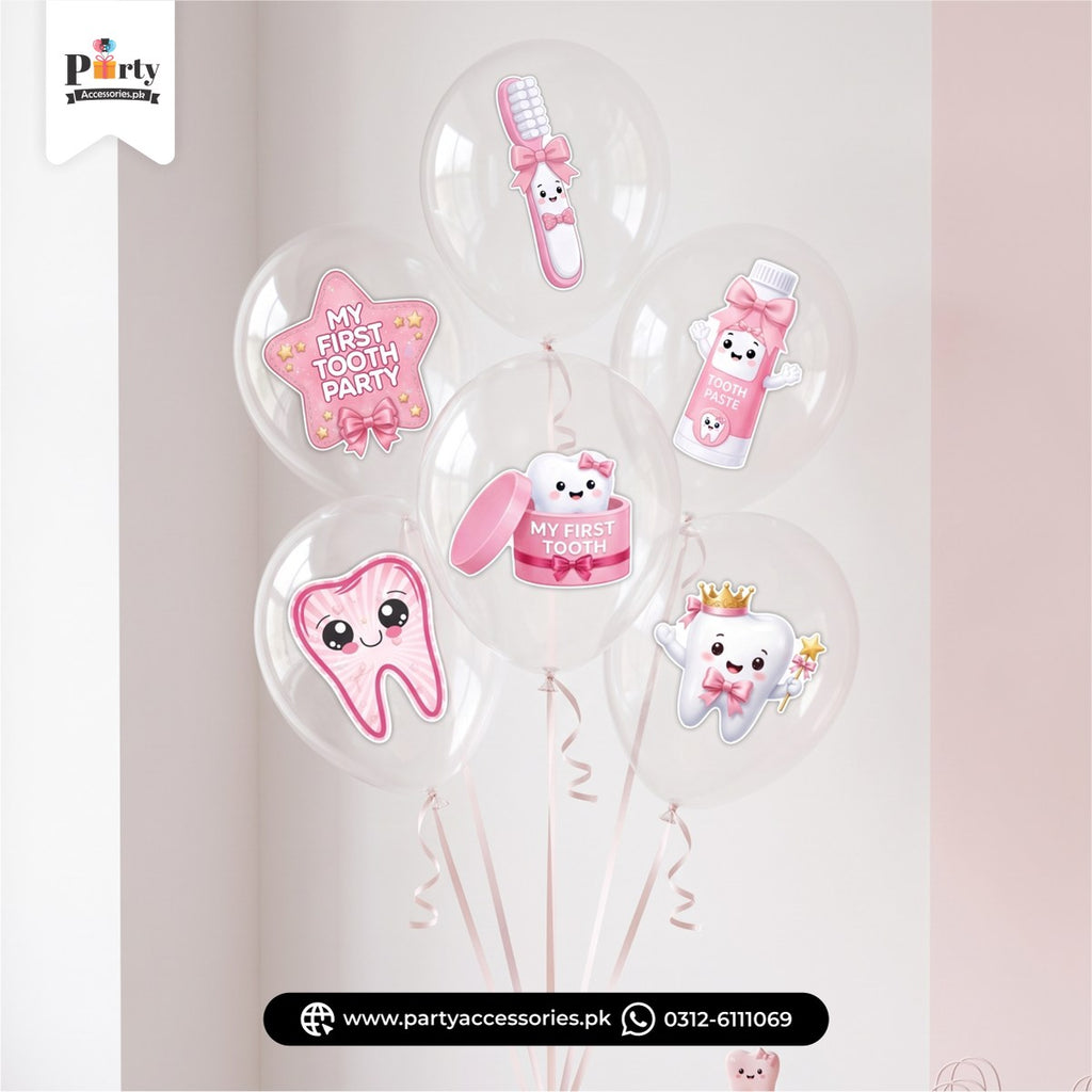 First tooth party decoration balloons with stickers
