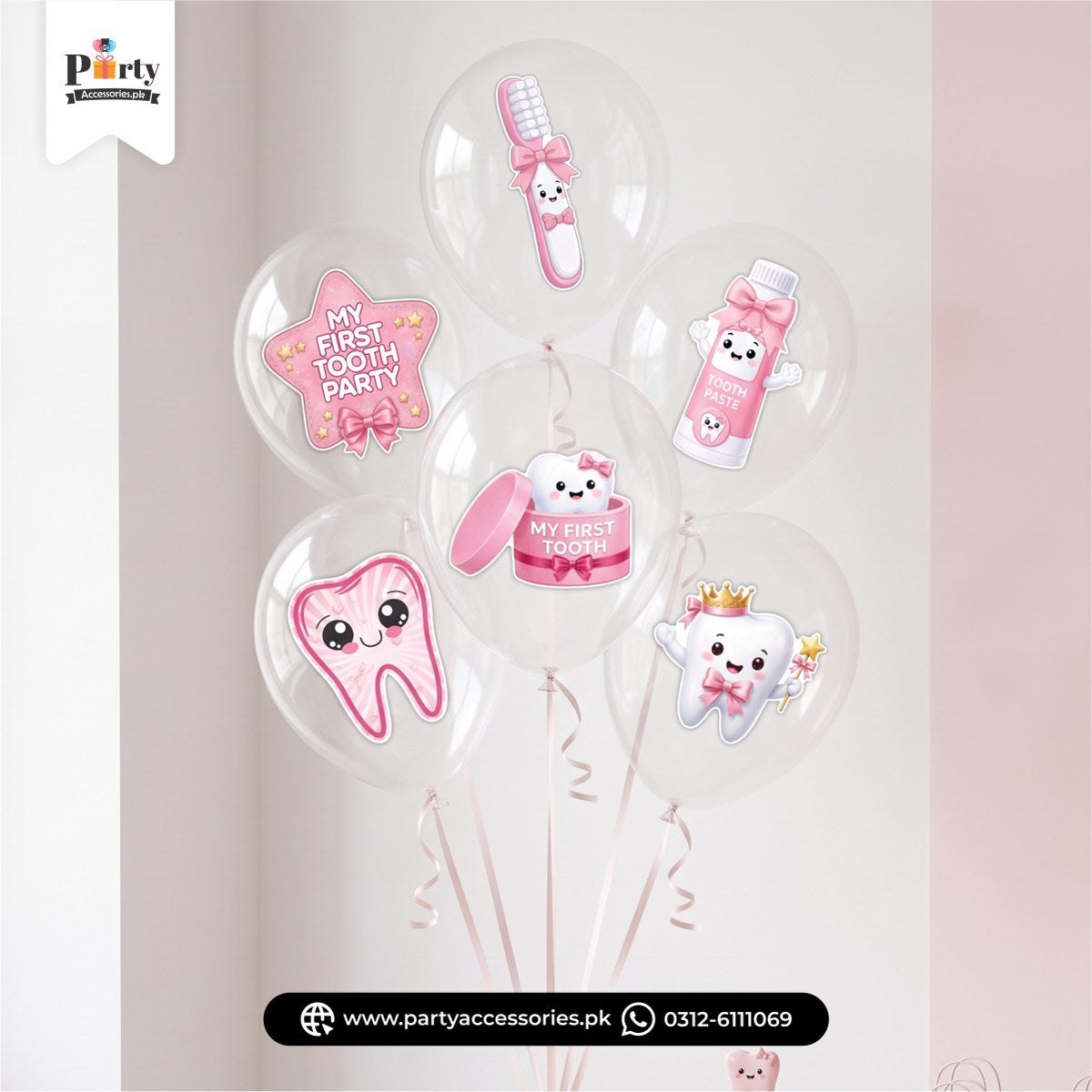 First tooth party decoration balloons with stickers