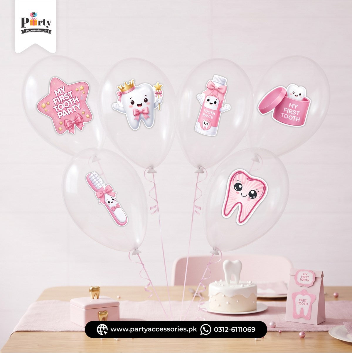 Balloons with stickers for first tooth party 