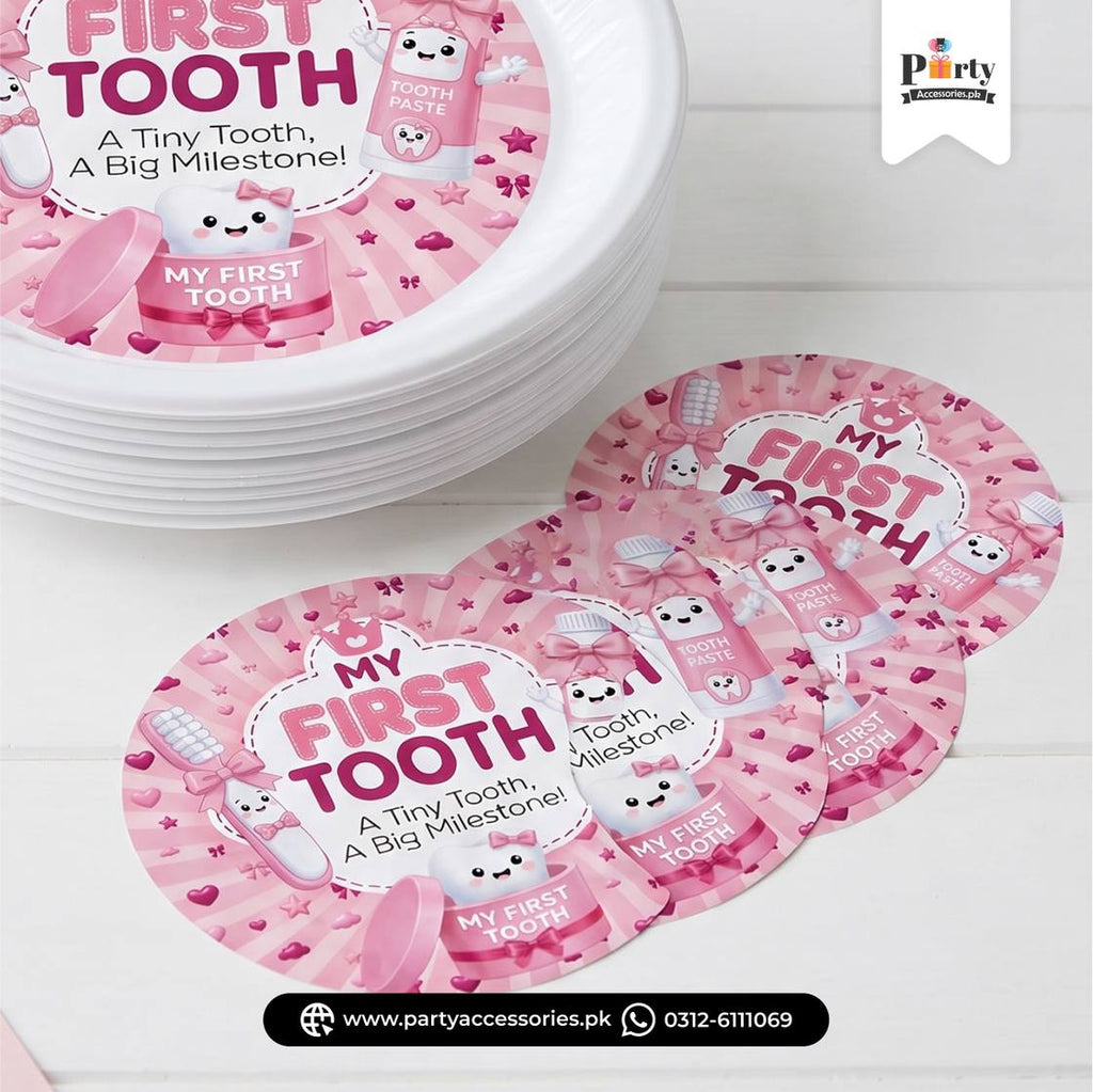 My first tooth party theme plates