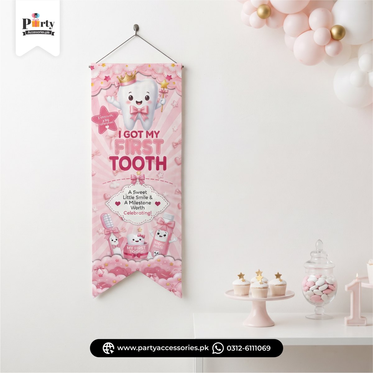 First Tooth Party Wall Decoration Roman Banner