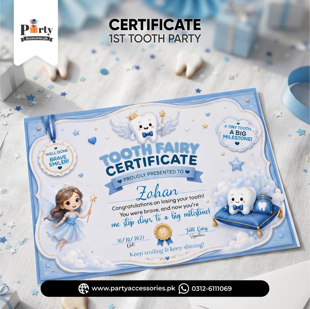 First tooth Fairy party certificate Customized for boy
