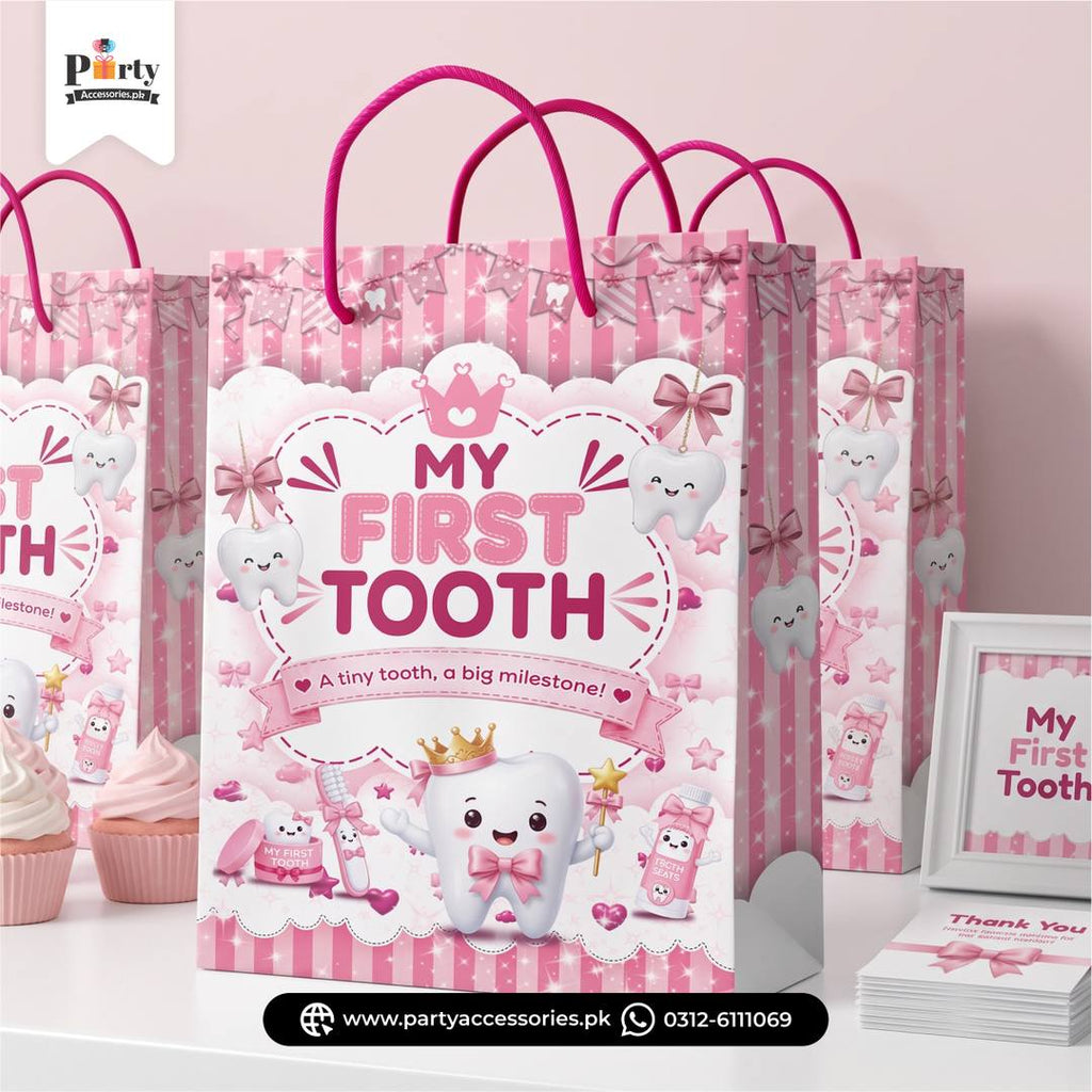 My first tooth girl party decoration goody bags