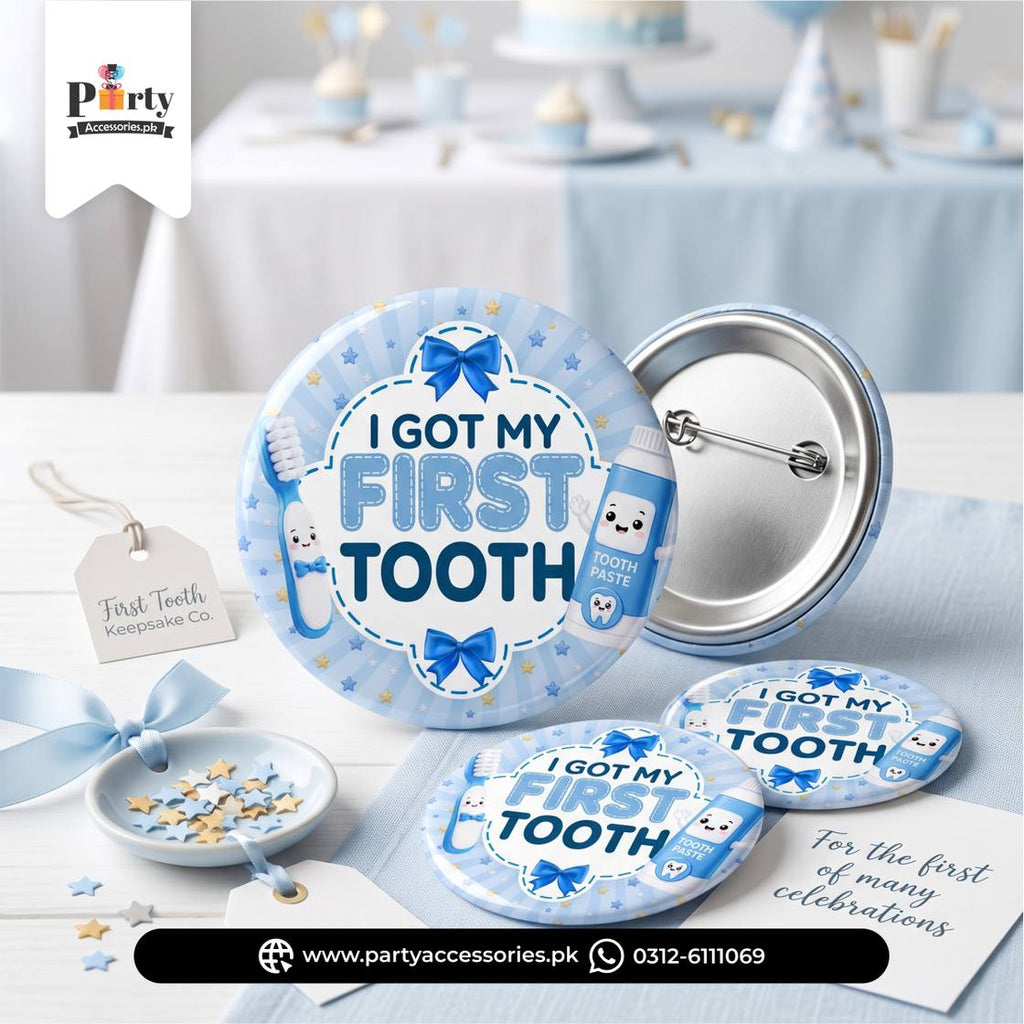 first tooth party button badge