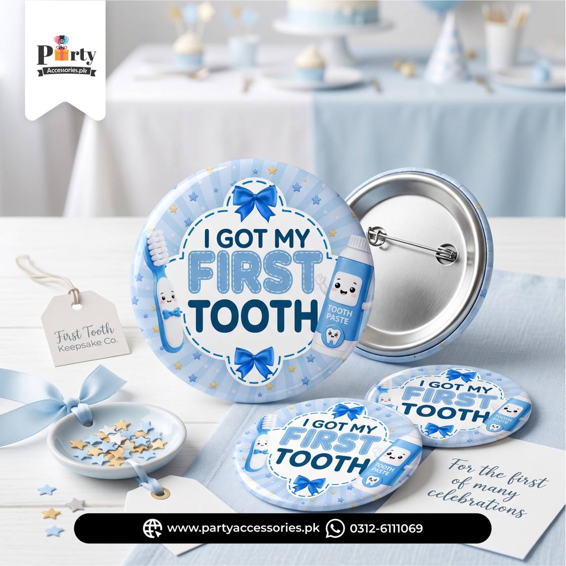 first tooth party button badge