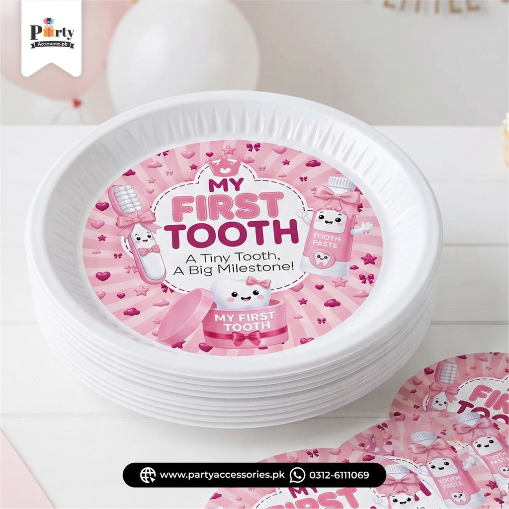First tooth girl theme disposable plates