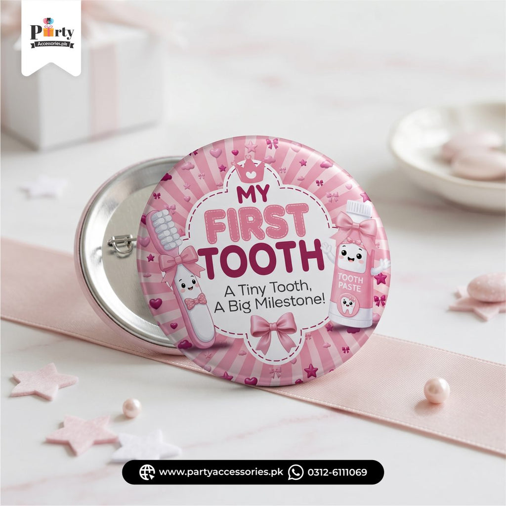 My first tooth party celebration badges