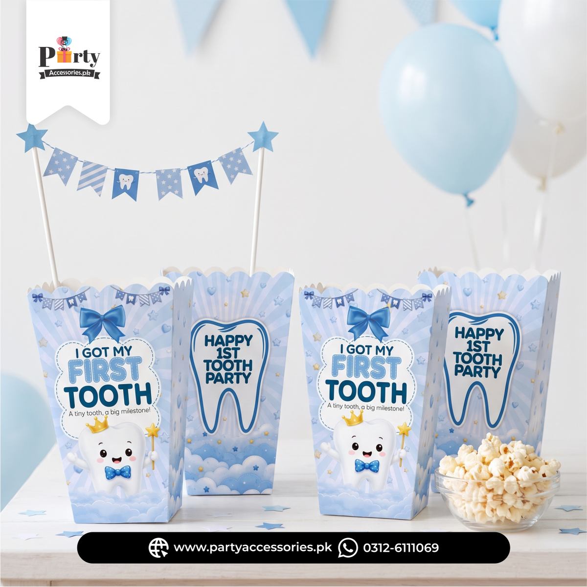 Happy 1st Tooth Party Decoration Popcorn Boxes