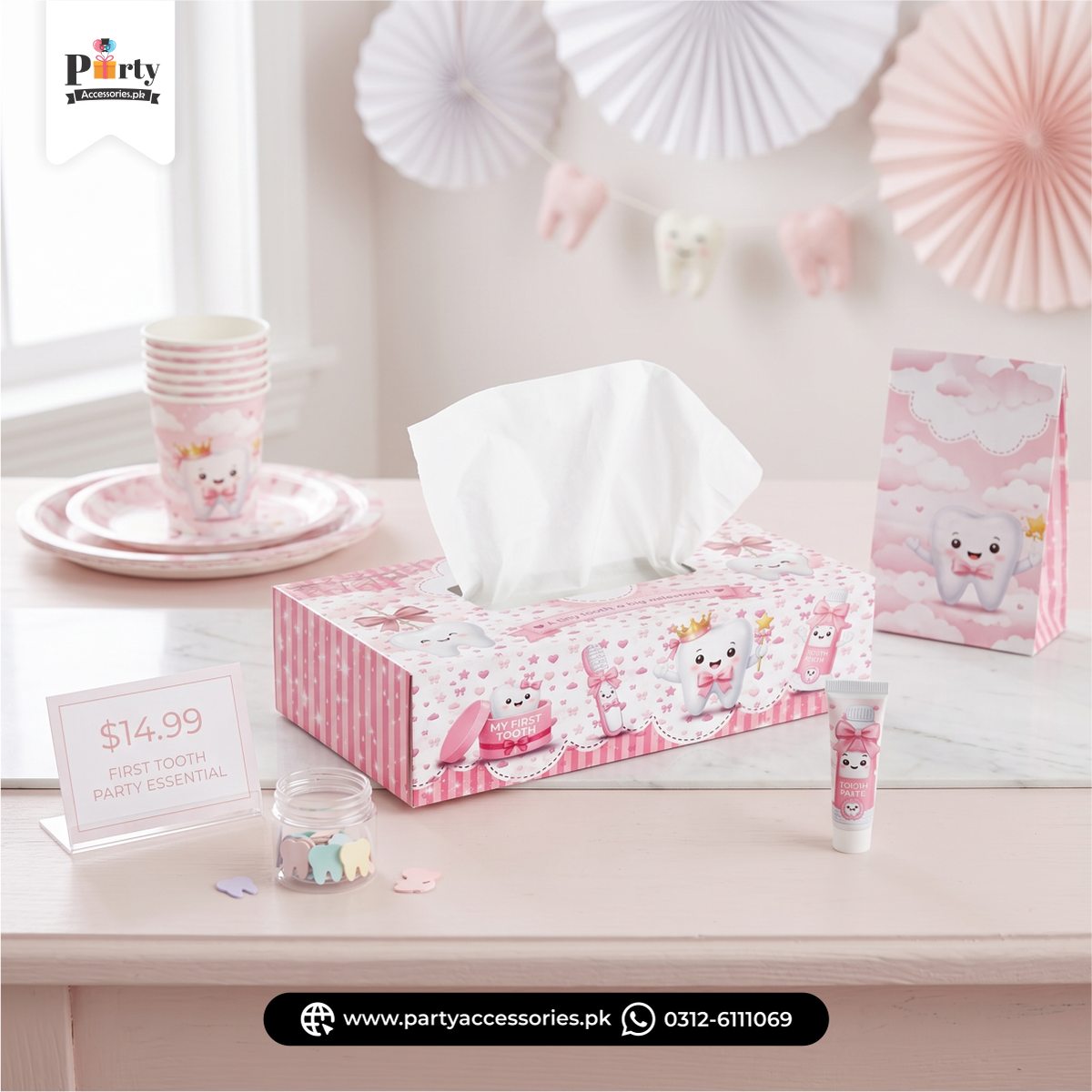 Customized Tissue Box cover for First tooth Party Celebration table Decor
