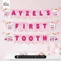 First Tooth Girl Personalized Name Bunting Banner – Baby Milestone Party Decoration