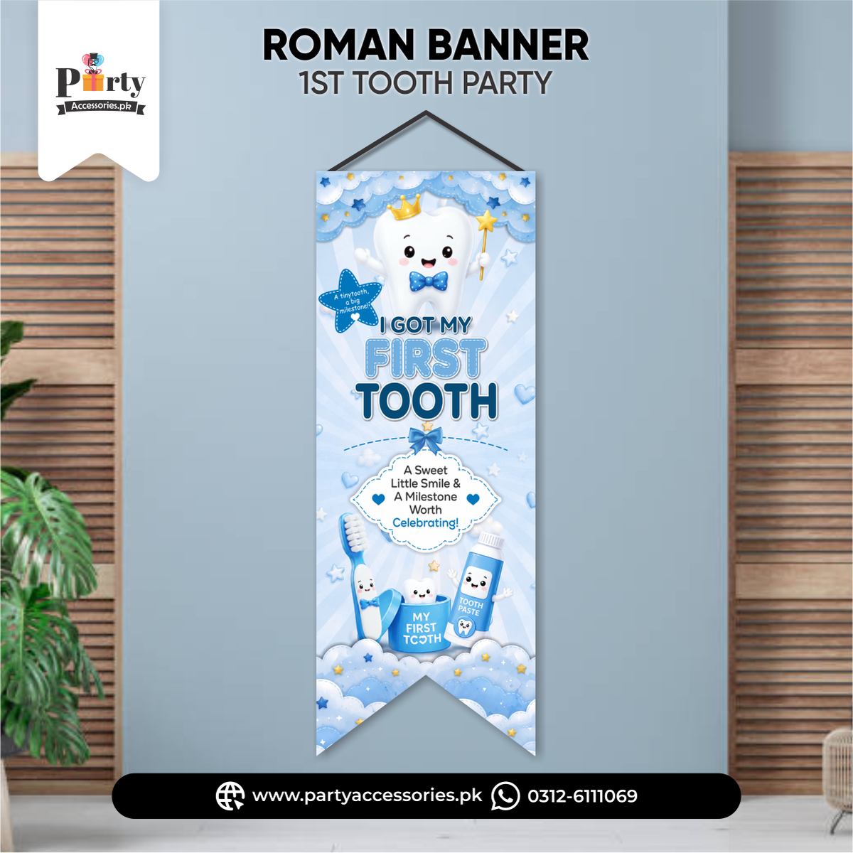 First Tooth Boy Roman Banner Party Decoration