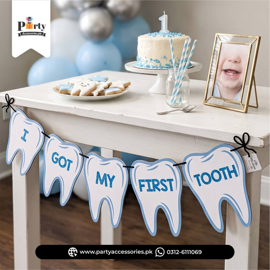 Customized First Tooth shape cutout Bunting banner for Party Decoration